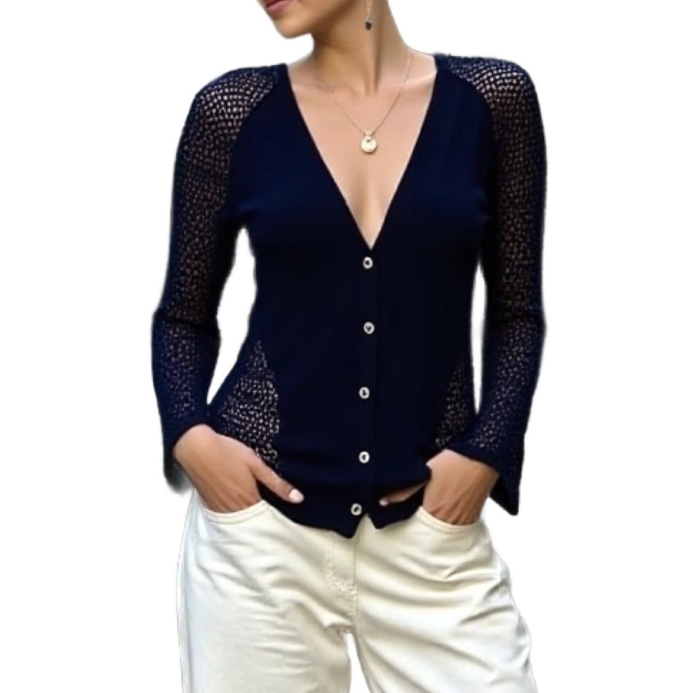 Lucky Brand Navy Crochet Cardigan Size S